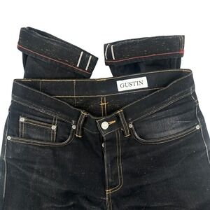 Gustin Jeans Mens 30 Black Red Selvedge Slim Raw Denim Speckled Nep